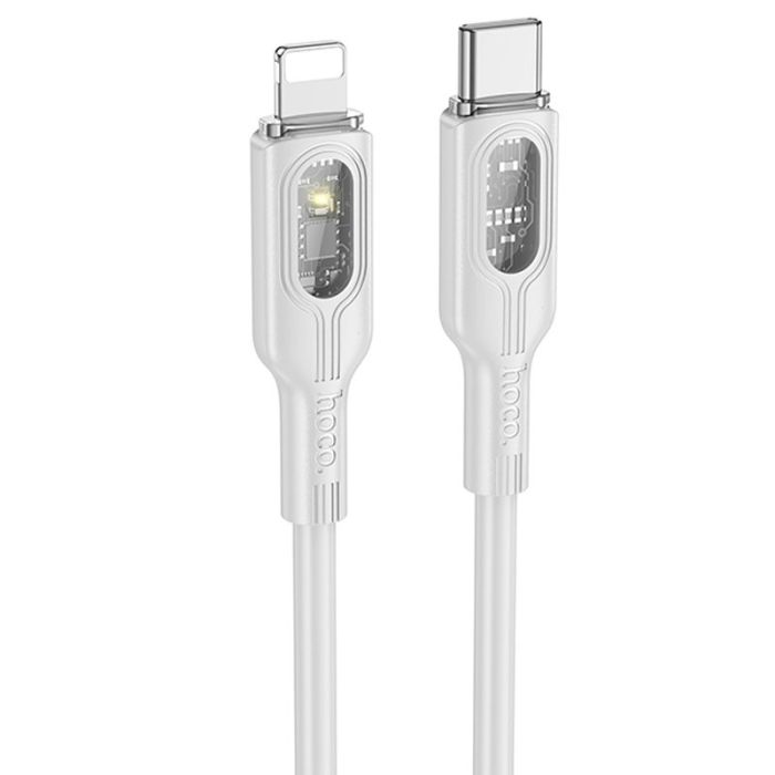 Дата кабель Hoco U120 Transparent explore intelligent power-off PD 27W Type-C to Lightning (1.2m)