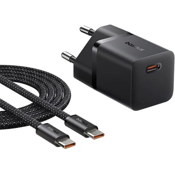 МЗП Baseus GaN5 Fast Charger (mini) PD25W (1USB-C) + кабель Type-C to Type-C (P10110909113)