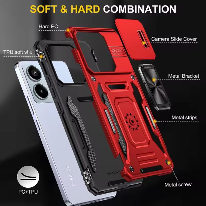 Ударостійкий чохол Camshield Army Ring для Xiaomi Redmi Note 13 Pro 4G / Poco M6 Pro 4G