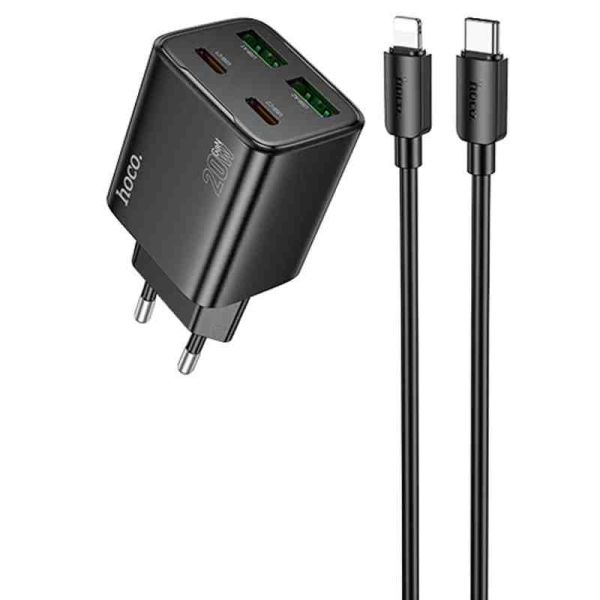МЗП Hoco N55 Fundador PD20W four-port (2USB-A/2C) + кабель Type-C to Lightning