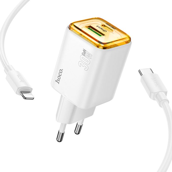 МЗП Hoco N53 Monsoon PD30W+QC3.0 (1USB-A/1C) + кабель Type-C to Lightning