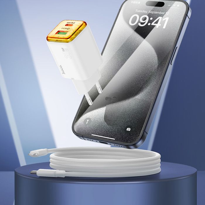 МЗП Hoco N53 Monsoon PD30W+QC3.0 (1USB-A/1C) + кабель Type-C to Lightning