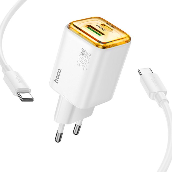 МЗП Hoco N53 Monsoon PD30W+QC3.0 (1USB-A/1C) + кабель Type-C to Type-C