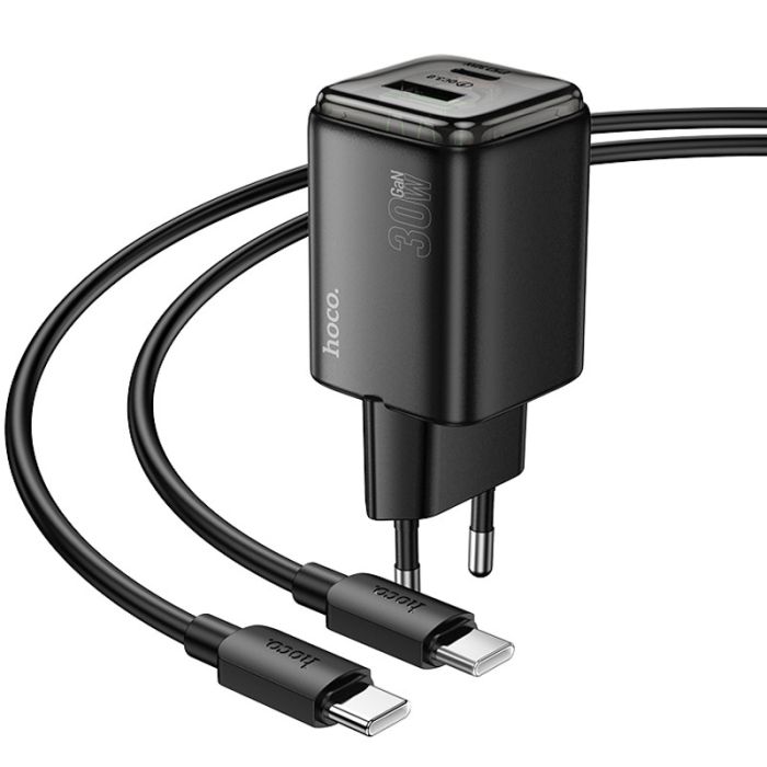 МЗП Hoco N53 Monsoon PD30W+QC3.0 (1USB-A/1C) + кабель Type-C to Type-C