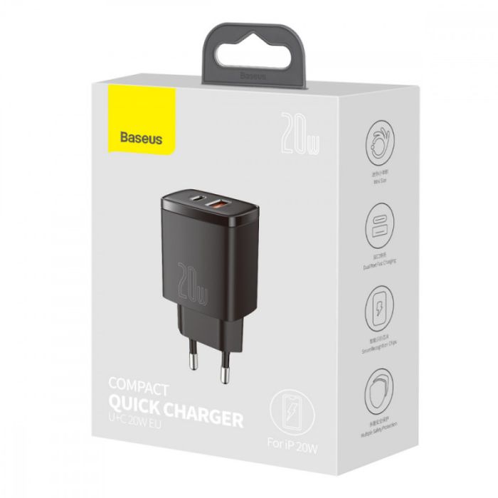 МЗП Baseus Compact Quick Charger 20W QC+PD (1USB-A/1C) (CCXJ-B)