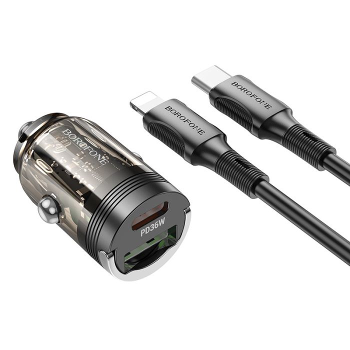 АЗП Borofone BZ29A Talented PD36W+QC3.0 (1USB-A/1C) + кабель Type-C to Lightning