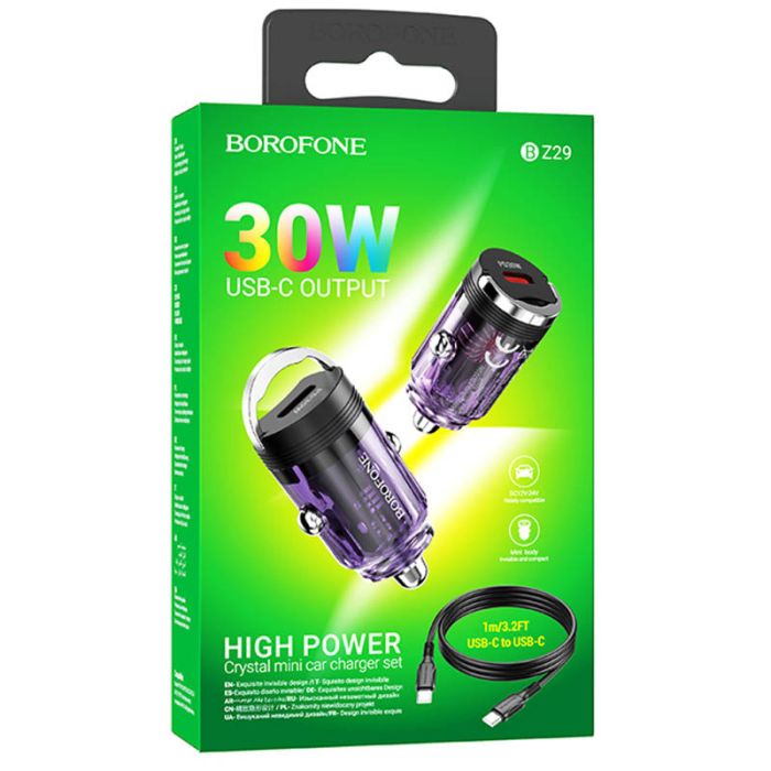АЗП Borofone BZ29 Ray PD30W (1USB-C) + кабель Type-C to Type-C