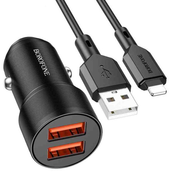 АЗП Borofone BZ19 Wishdom (2USB-A) + кабель USB to Lightning