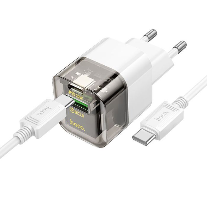 МЗП Hoco C131A Platium PD30W+QC3.0 (1USB-C) + кабель Type-C to Type-C