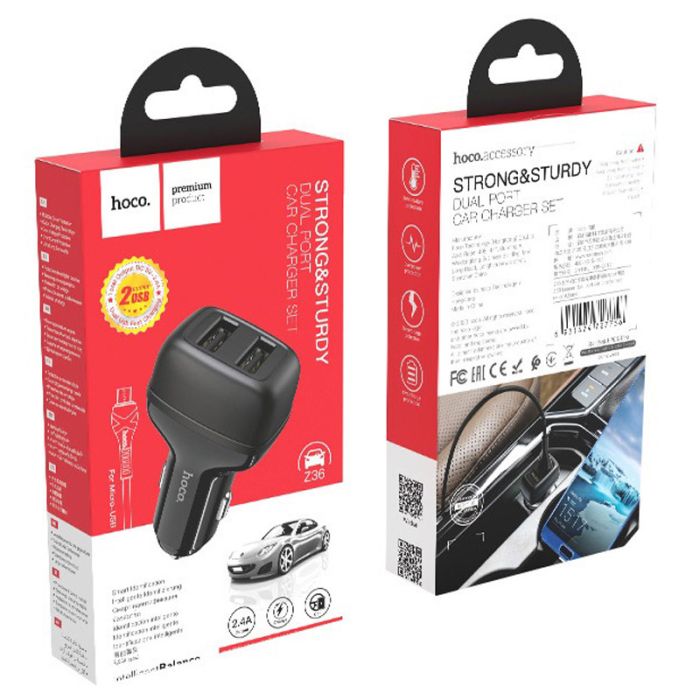 АЗП Hoco Z36 Leader 2.4A (2USB-A) + кабель USB to MicroUSB