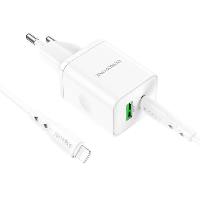 МЗП Borofone BN7 PD20W+QC3.0 (1USB-A/1C) + кабель Type-C to Lightning
