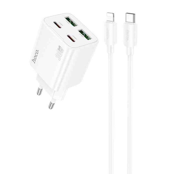 МЗП Hoco N56 Fundador PD30W four-port (2USB-A/2C) + кабель Type-C to Lightning