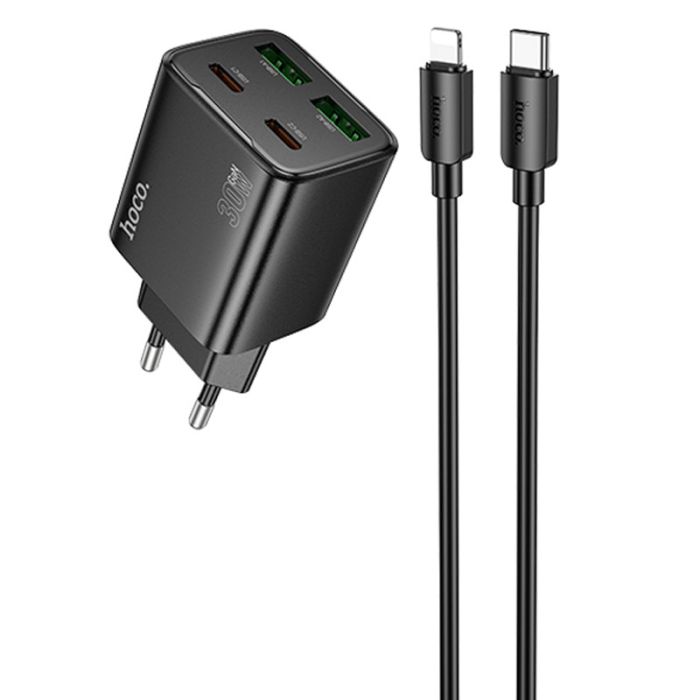 МЗП Hoco N56 Fundador PD30W four-port (2USB-A/2C) + кабель Type-C to Lightning