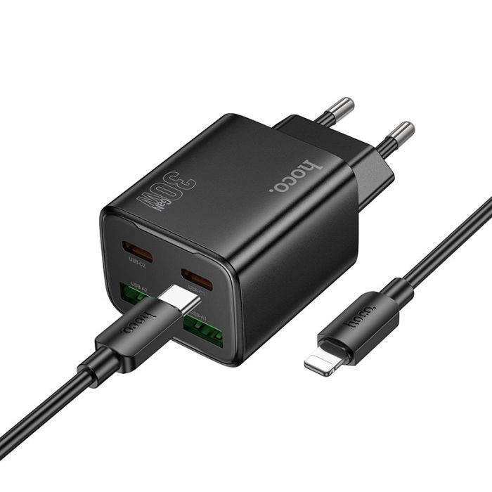 МЗП Hoco N56 Fundador PD30W four-port (2USB-A/2C) + кабель Type-C to Lightning