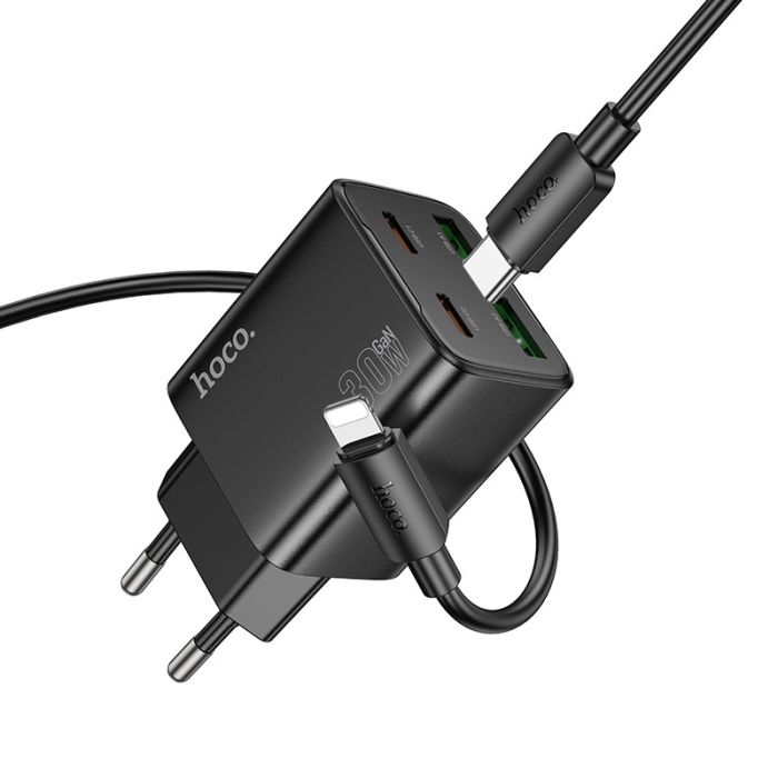 МЗП Hoco N56 Fundador PD30W four-port (2USB-A/2C) + кабель Type-C to Lightning