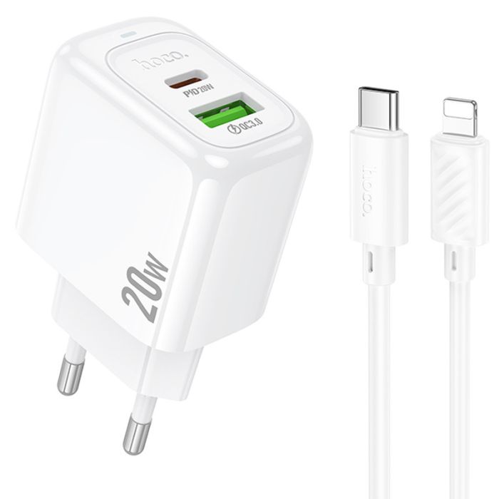 МЗП Hoco CS54A Surplus PD20W+QC3.0 (1USB-A/1C) + кабель Type-C to Lightning