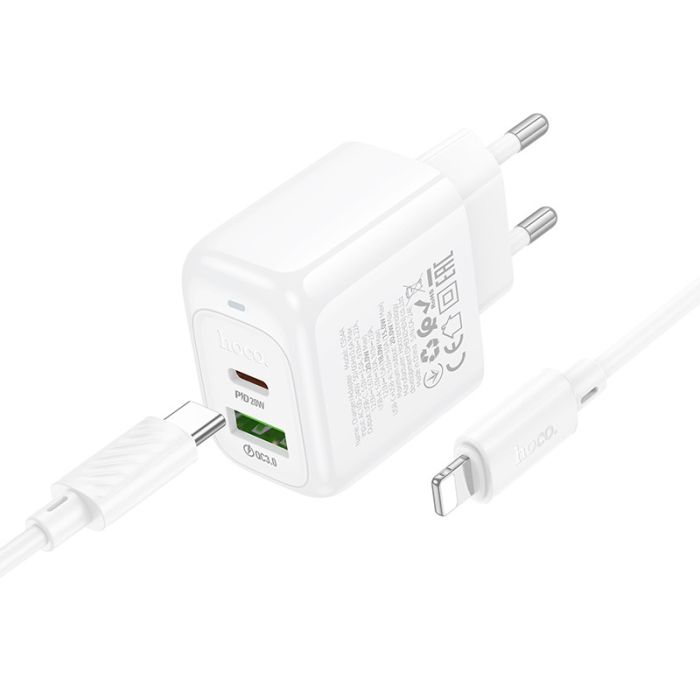 МЗП Hoco CS54A Surplus PD20W+QC3.0 (1USB-A/1C) + кабель Type-C to Lightning