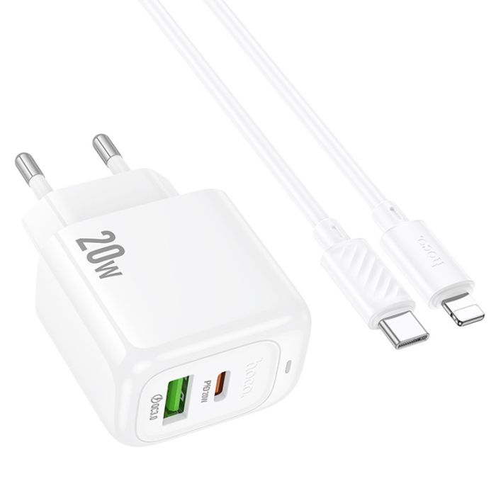 МЗП Hoco CS54A Surplus PD20W+QC3.0 (1USB-A/1C) + кабель Type-C to Lightning