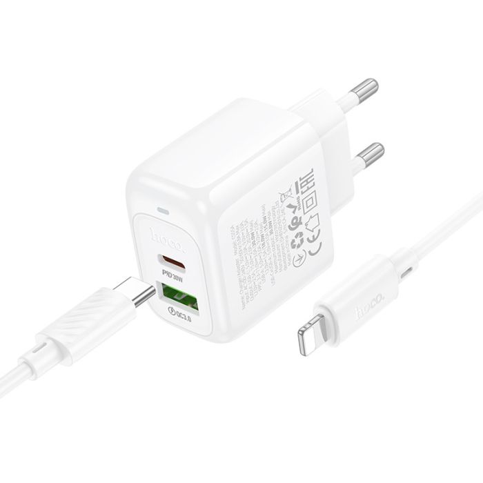 МЗП Hoco CS55A Surplus PD30W+QC3.0 (1USB-A/1C) + кабель Type-C to Lightning