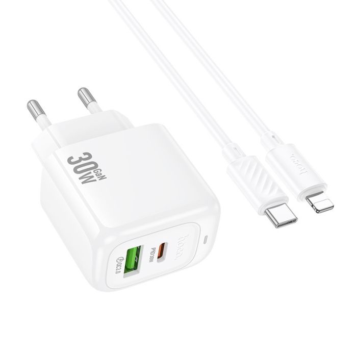 МЗП Hoco CS55A Surplus PD30W+QC3.0 (1USB-A/1C) + кабель Type-C to Lightning