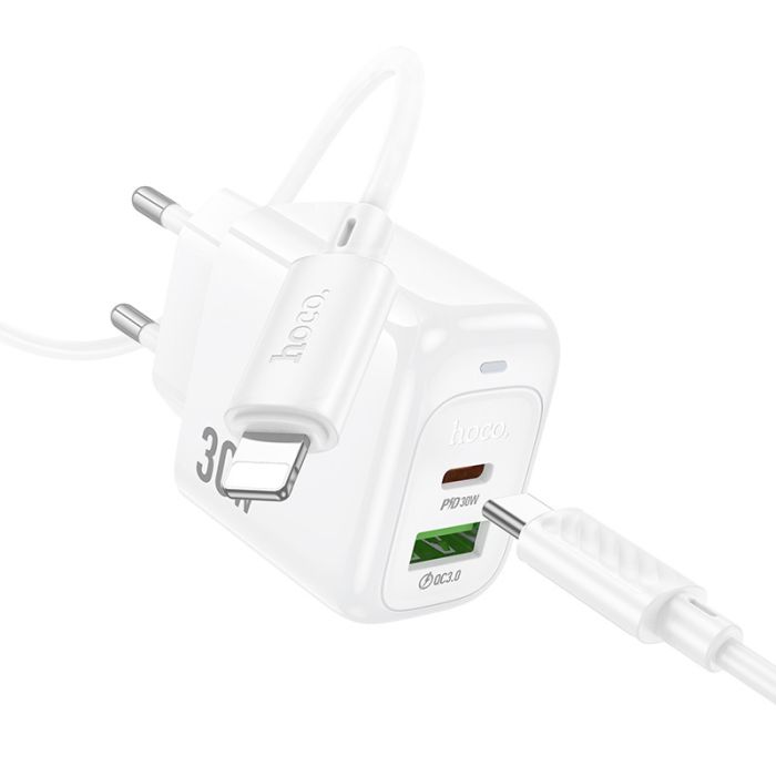 МЗП Hoco CS55A Surplus PD30W+QC3.0 (1USB-A/1C) + кабель Type-C to Lightning