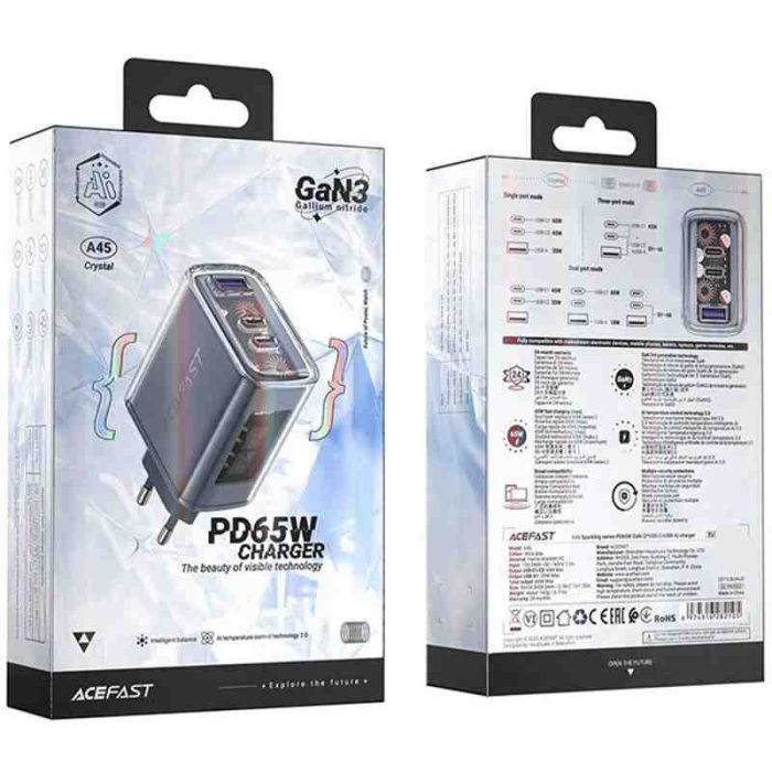 МЗП Acefast A45 Exploration series PD65W GaN (1USB-A/2C)