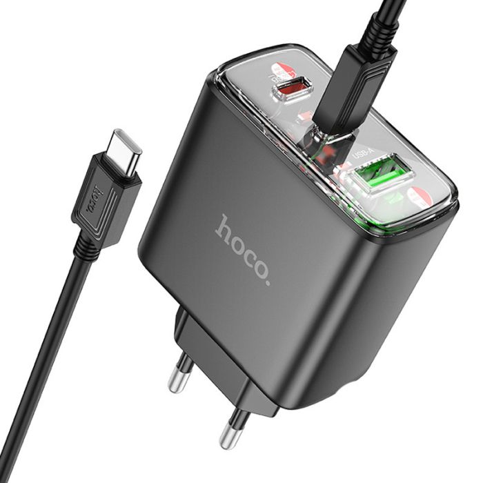 МЗП Hoco CS44A Smart PD65W (1USB-A/2С) + кабель Type-C to Type-C