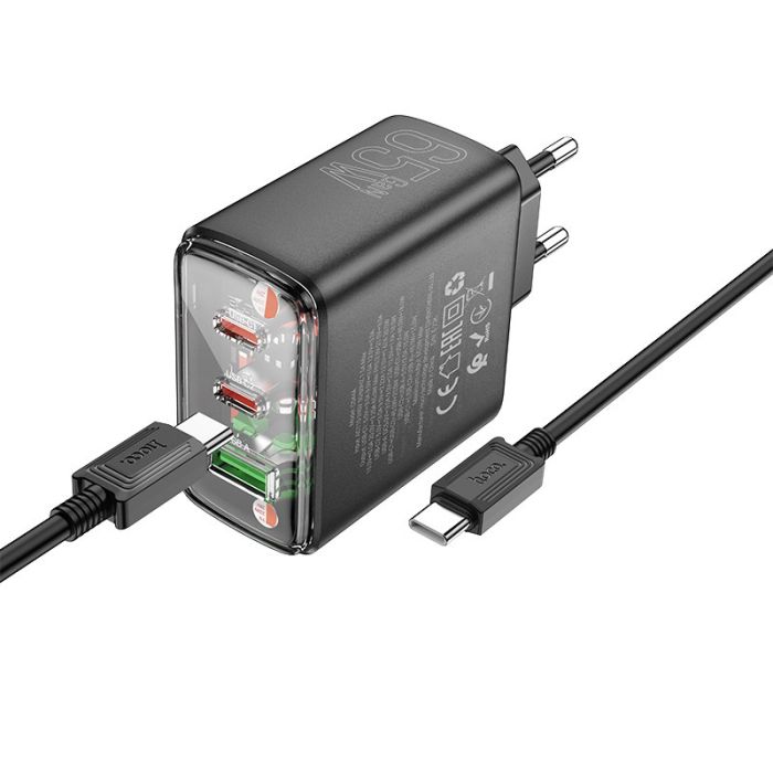 МЗП Hoco CS44A Smart PD65W (1USB-A/2С) + кабель Type-C to Type-C