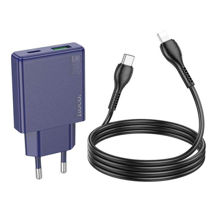 МЗП Hoco N45 Biscuit PD30W+QC3.0 (1USB-A/1C) + кабель Type-C to Lightning