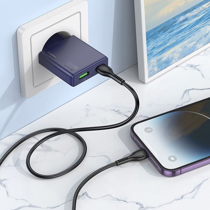 МЗП Hoco N45 Biscuit PD30W+QC3.0 (1USB-A/1C) + кабель Type-C to Lightning