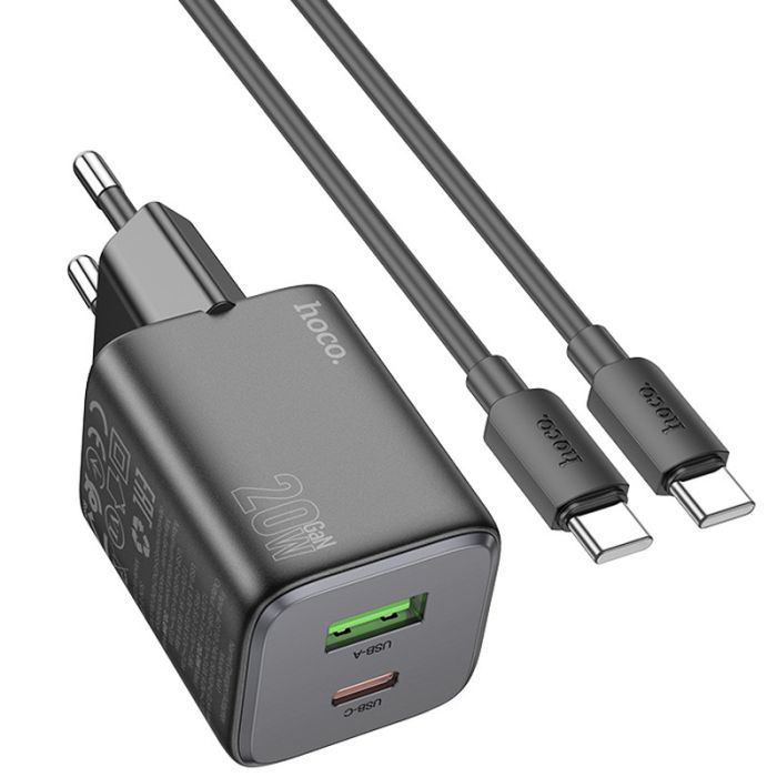 МЗП Hoco N41 Almighty PD20W+QC3.0 (1USB-A/1C) + кабель Type-C to Type-C