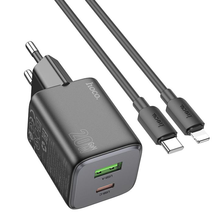 МЗП Hoco N41 Almighty PD20W+QC3.0 (1USB-A/1C) + кабель Type-C to Lightning