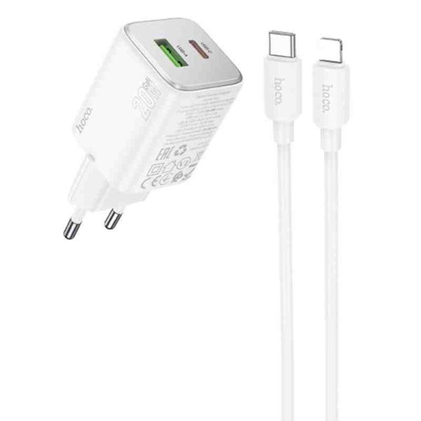 МЗП Hoco N41 Almighty PD20W+QC3.0 (1USB-A/1C) + кабель Type-C to Lightning