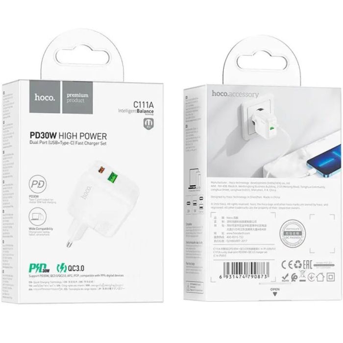 МЗП Hoco C111A PD 30W+QC3.0 (1USB-A/1C)