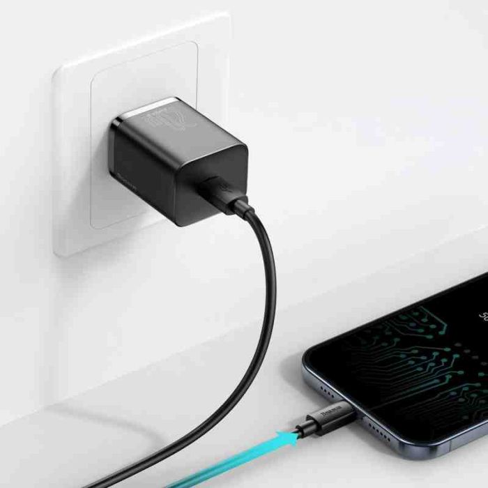 МЗП Baseus Super Si Quick Charger 20W (1USB-C) + кабель Type-C to Lightning (TZCCSUP-B)
