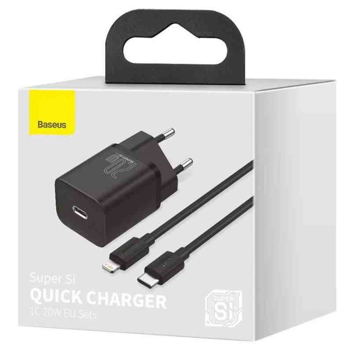 МЗП Baseus Super Si Quick Charger 20W (1USB-C) + кабель Type-C to Lightning (TZCCSUP-B)