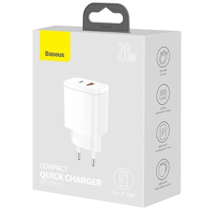 МЗП Baseus Compact Quick Charger 20W QC+PD (1USB-A/1C) (CCXJ-B)