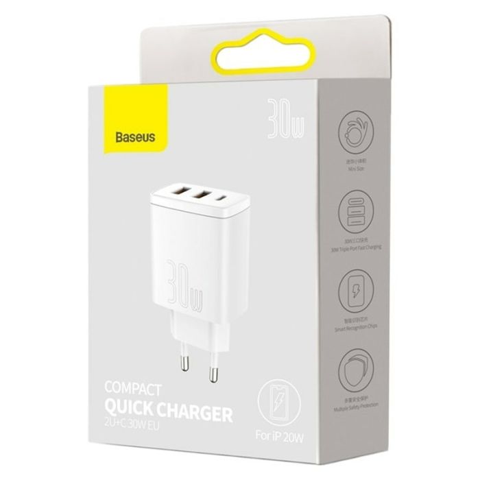 МЗП Baseus Compact Quick Charger 30W QC+PD (2USB-A/1C) (CCXJ-E)