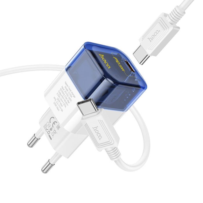 МЗП Hoco C125A Transparent PD20W (1USB-C) + кабель Type-C to Type-C