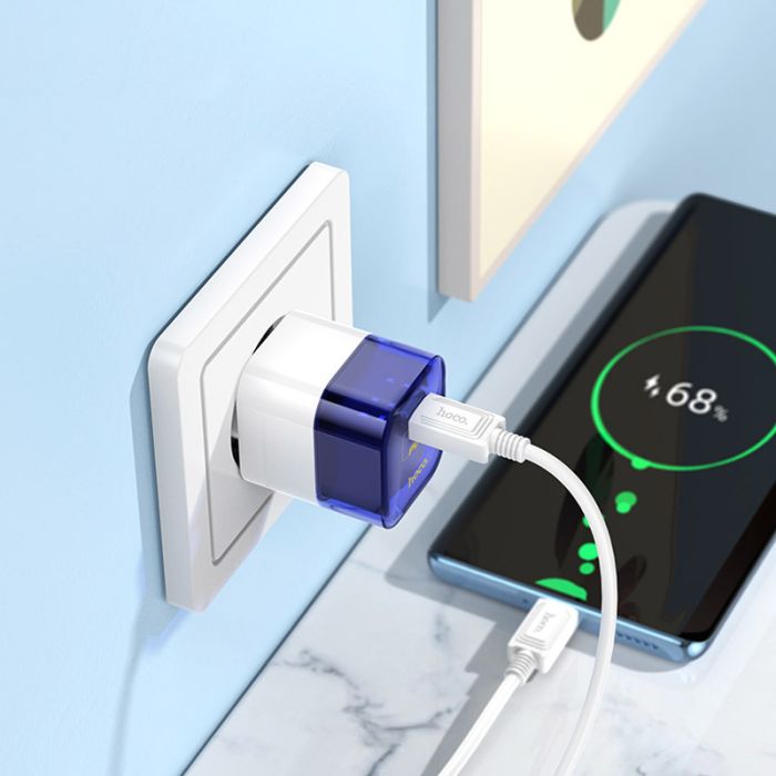 МЗП Hoco C125A Transparent PD20W (1USB-C) + кабель Type-C to Type-C