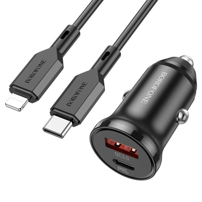 АЗП Borofone BZ18A PD20W+QC3.0 (1USB-A/1C) + кабель Type-C to Lightning