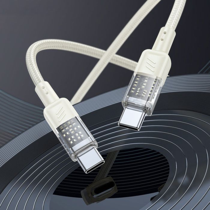Дата кабель Hoco U129 Spirit Transparent Type-C to Type-C 60W (1.2m)