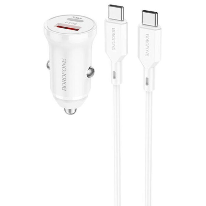 АЗП Borofone BZ18A PD20W+QC3.0 (1USB-A/1C) + кабель Type-C to Type-C