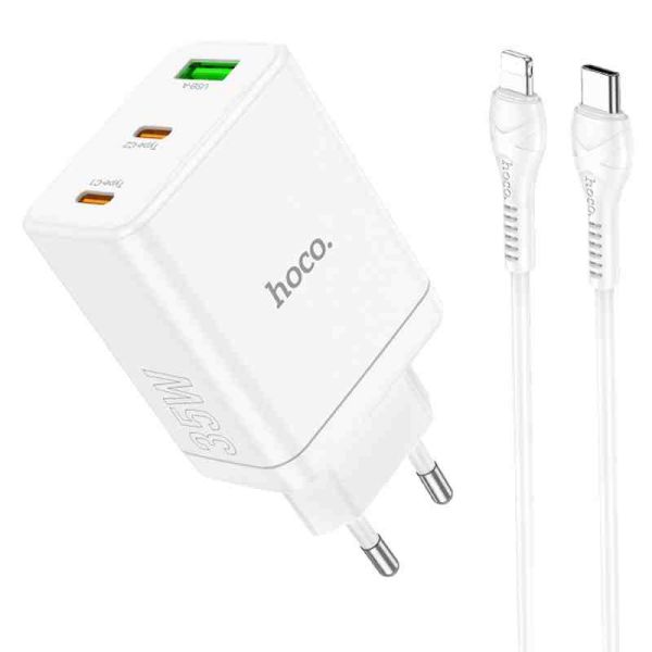 МЗП Hoco N33 Start PD35W (1USB-A/2C) + кабель Type-C to Lightning