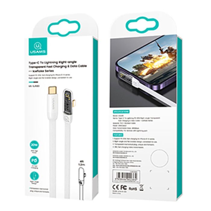 Дата кабель USAMS US-SJ583 Type-C to Lightning PD 20W Right-angle (1.2m)