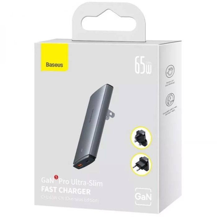 МЗП Baseus GaN5 Pro Ultra-Slim QC 3.0+PD 65W (1USB-A/1C) + кабель Type-C to Type-C (CCGP15011)