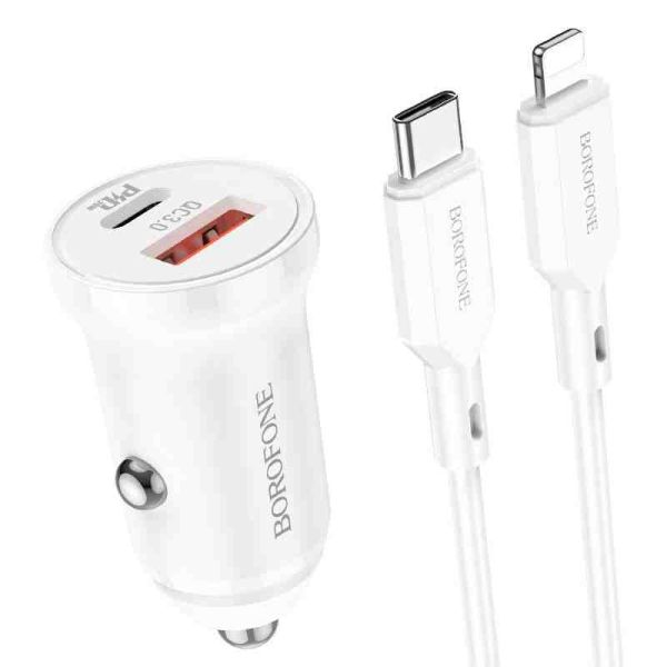 АЗП Borofone BZ18A PD20W+QC3.0 (1USB-A/1C) + кабель Type-C to Lightning