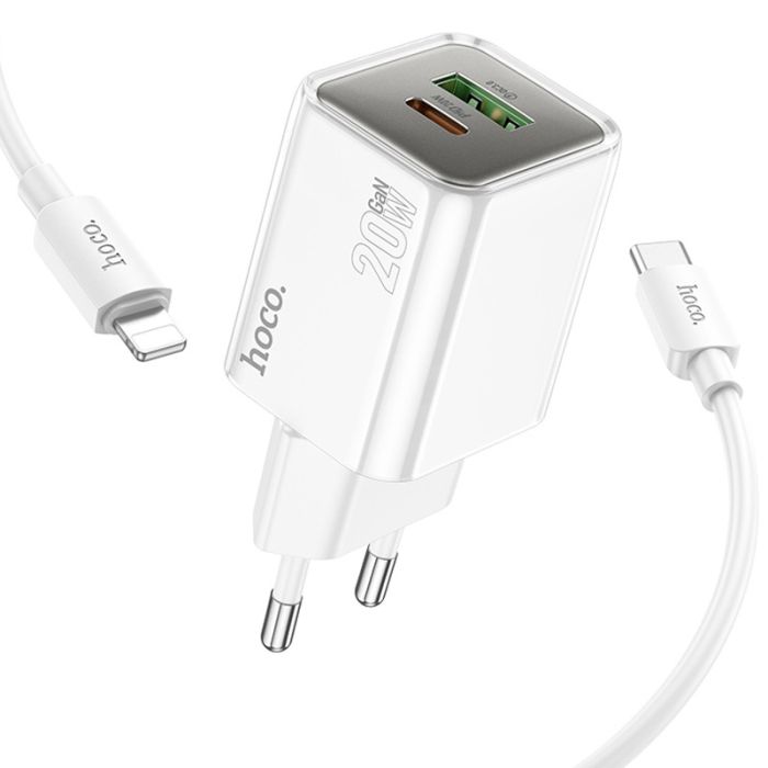 МЗП Hoco N46 Glorious PD20W+QC3.0 (1USB-A/1C) + кабель Type-C to Lightning