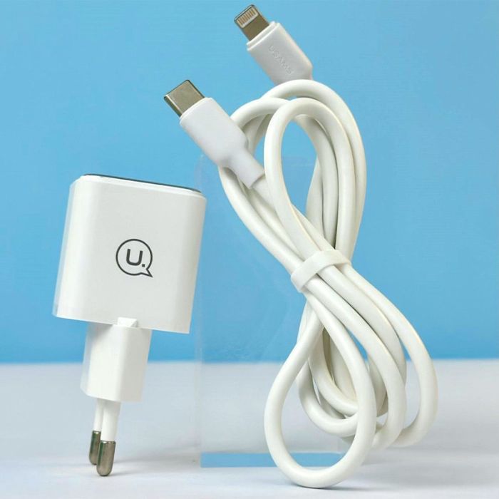 МЗП Usams US-CC186 PD30W (1USB-C) + кабель Type-C to Lightning