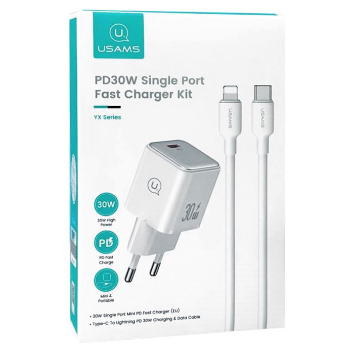МЗП Usams US-CC186 PD30W (1USB-C) + кабель Type-C to Lightning